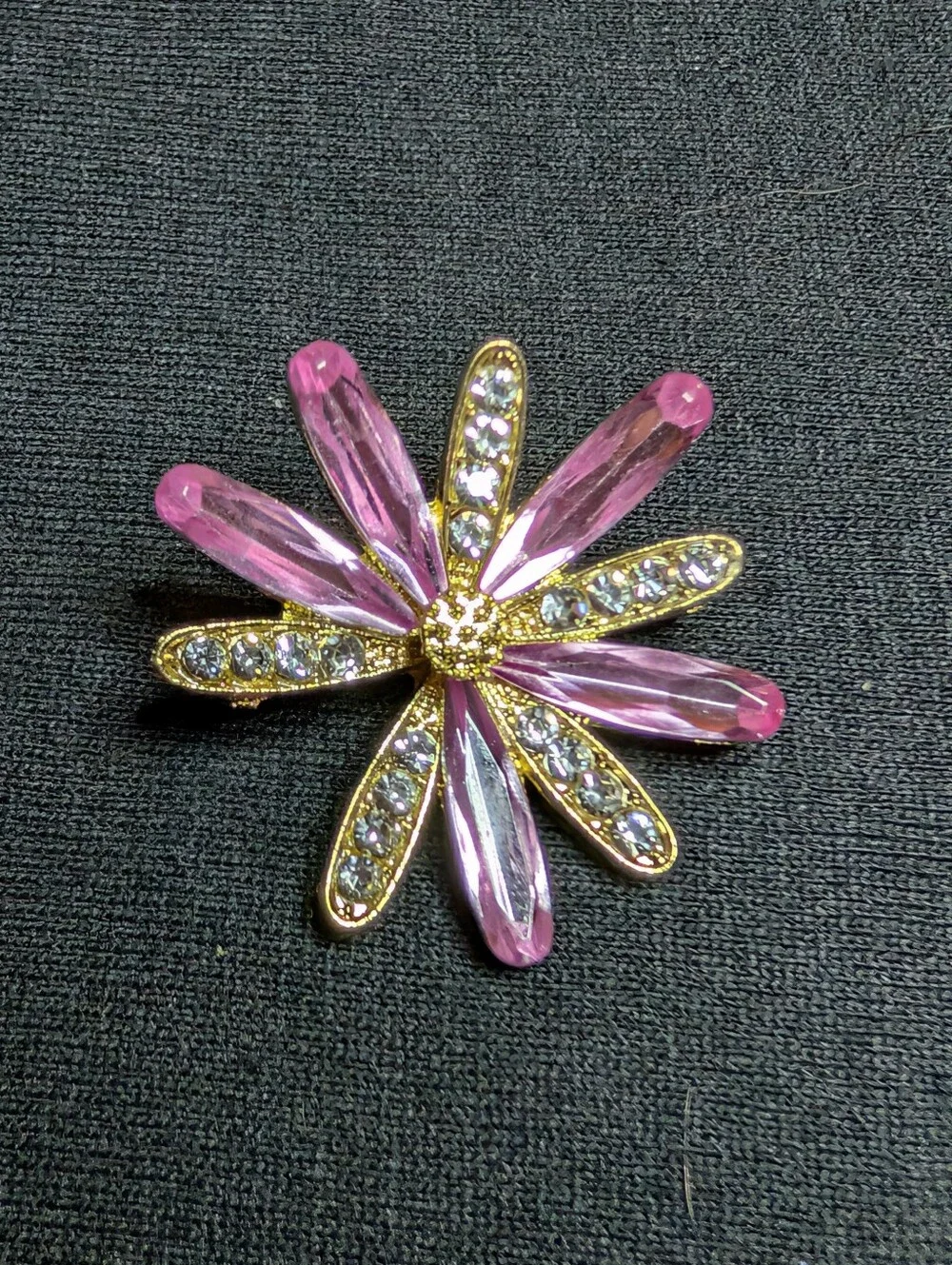 Gold-Tone Pink Crystal Daisy Brooch Pin